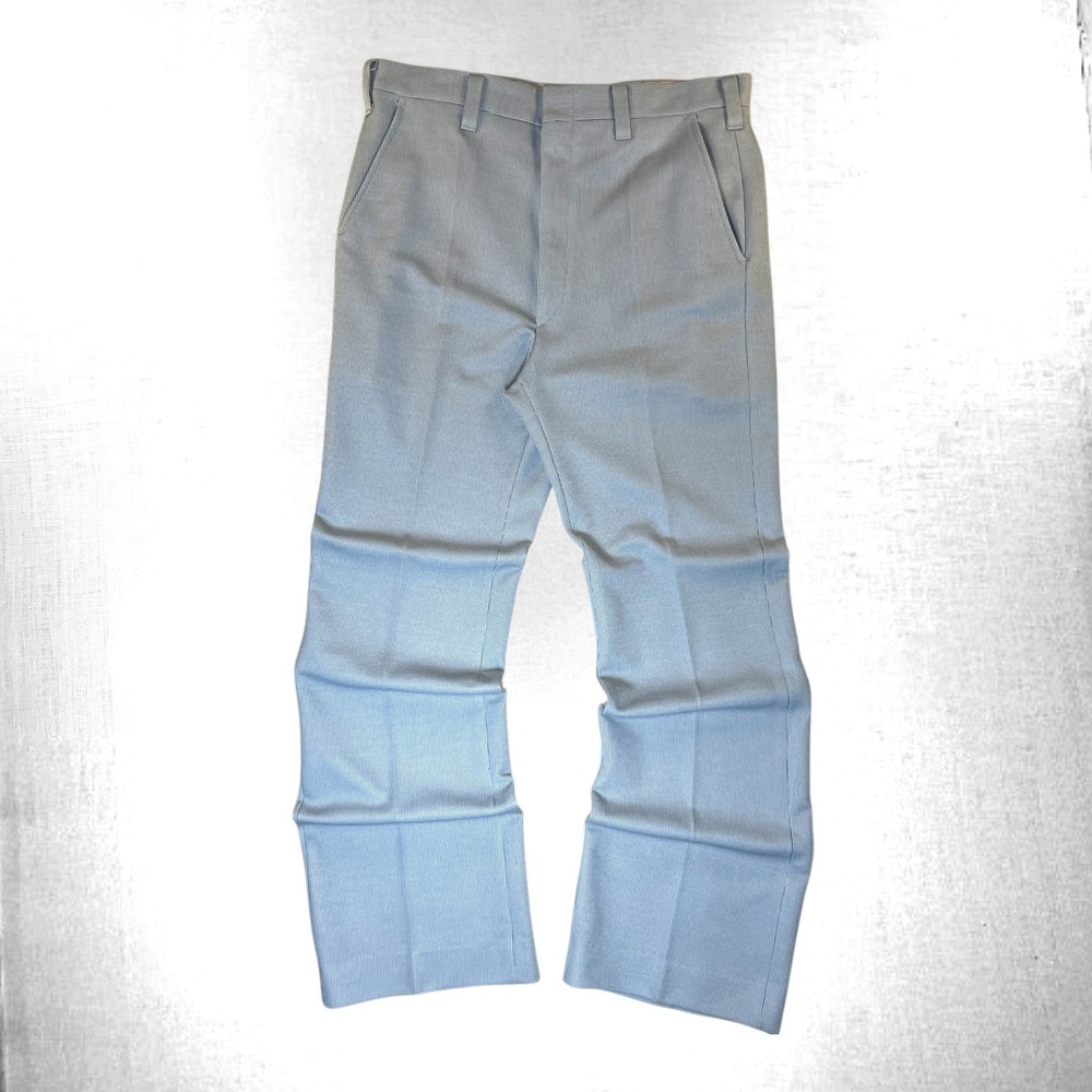 VTG 1970s Haggar Flared Slacks Pinstripe Bootcut Men 34x30 Blue Dress Pants‎ USA